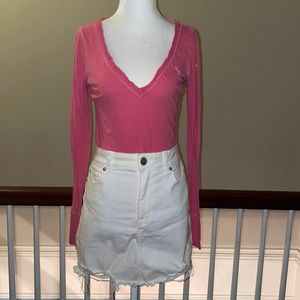 American Eagle White Distressed Cut Off Denim Skirt Size 8